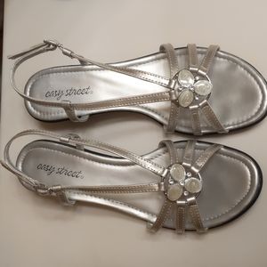 Women's Silver Strappy Sandals, Size 9.5 W